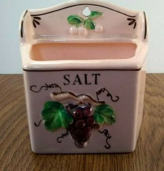 Vintage Salt Box Grapes And Leaves Japan Wall Or Counter Use Pink Delightful
