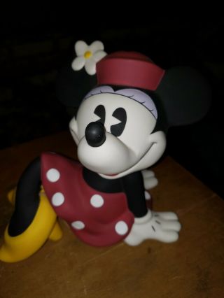 Retired Disney Minnie Mouse Ceramic Bank By Enesco Sitting Red Dress 7 " X6.  5 "