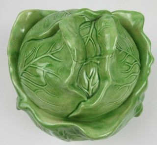 Ceramic Lettuce Head Bowl With Lid Hand - Made And Painted In 1966 Green