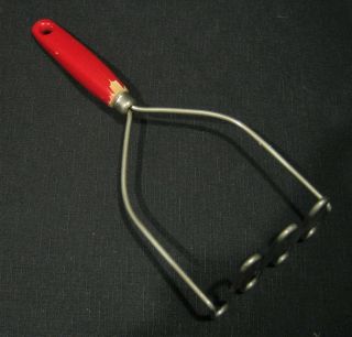 Vintage Stainless Steel Potato Masher Red Wood Handle