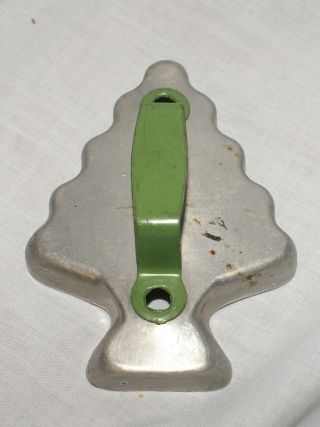 Vintage Metal Cookie Cutter Christmas Tree W/ Green Handle Tin Holiday