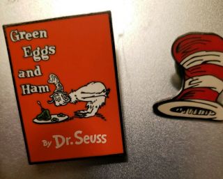 Universal Studios Dr Seuss Cat In The Hat & Grren Eggs And Ham 2 Pins Vintage