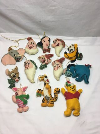 Disney Snow White,  Winnie The Pooh,  Vintage Hand Crafted Felt Christmas Ornaments