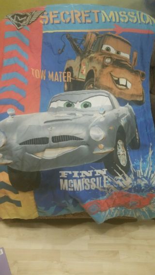 Disney Cars Lightning Mcqueen Tow Mater Finn Mcmissile Blanket Throw 54 " ×36 "