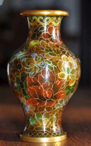 Stunning Vintage Jingfa Cloisonne Vase Rich Neutral Colors Chinese Floral 