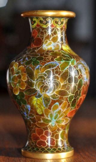 Stunning Vintage Jingfa Cloisonne Vase Rich Neutral Colors Chinese Floral ' s 2