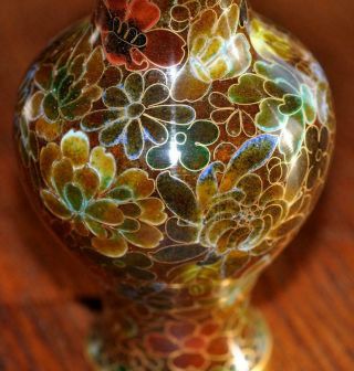 Stunning Vintage Jingfa Cloisonne Vase Rich Neutral Colors Chinese Floral ' s 3