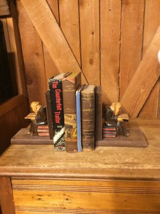 Vintage Carved Wood Wooden Reading Monk Bookends Book Ends