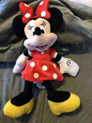 Disney Parks Minnie Mouse Plush Doll Toy Red Polka Dot Dress 14”