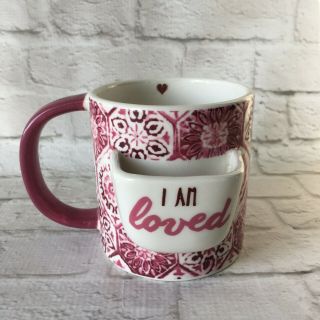 Papel Mug I Am Loved Tea Bag Holder Mauve Rose Mosaic Heart Coffee 16 Oz Pink