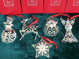 Lenox “sparkle And Scroll” Multi - Crystal Silverplate Ornament,  Set Of 5