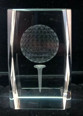 Golf Ball And Tee Golfing Golfer 3d Etched Decorative Crystal Paperweight
