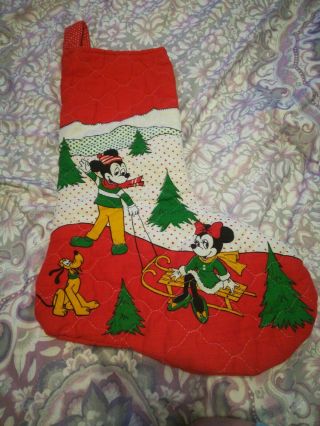 Disney Christmas Stocking With Micky Mouse Minnie Mouse & Pluto Fabric Vintage