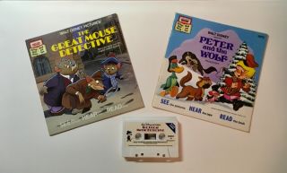 Disney Read Along Book And Cassette Tape Peter & The Wolf,  Great Mouse Detective