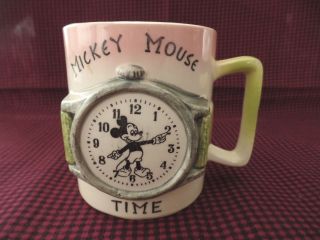 1960s Walt Disney Prod Disneyland Mickey Mouse Watch Time Ceramic Mug Green 1of3