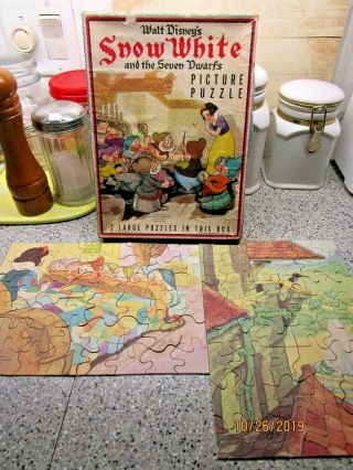1938 Walt Disney Snow White & The Seven Dwards Puzzle 2 N 1 Bx Complete