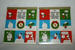 Pair Vintage Ambassador Snoopy Christmas Stickers Peanyts Gang