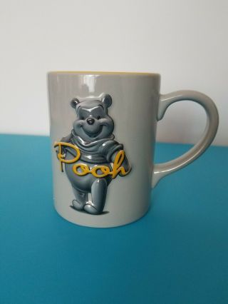 Winnie The Pooh Mug Disney Store 3 D Large Gray Yellow 5 1/4 " Tall 16 Oz