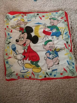 Vintage Walt Disney Handkerchief Mickey Crooner 50 