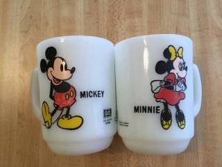 Vintage Mugs Micky & Minnie Mouse White Milk Glass Disney Pepsi Collector Series