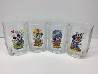 Walt Disney World Millennium 2000 Glasses Mickey Mouse Mcdonald’s Set Of 4