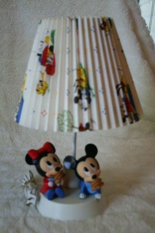 1984 Disney Baby Mickey & Minnie Mouse Lamp W/night Light & Orig Shade
