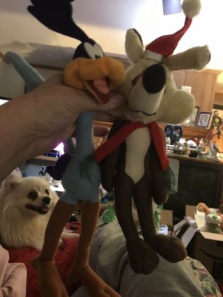 Vintage 1990’s Road Runner & Wile E.  Coyote Santa Hat Plush Set By Applause