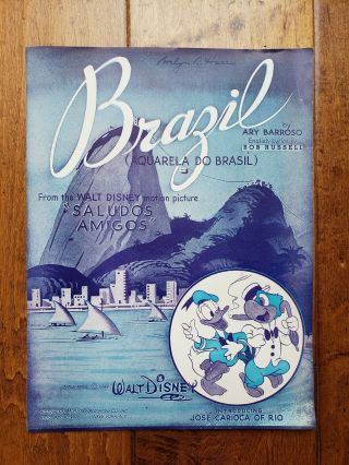 Vintage 1942 Walt Disney Donald Duck Sheet Music From " Brazil " Saludos Amigos