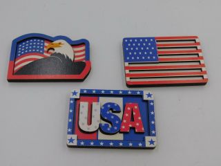 Three Usa Patriotic American Flag And Eagle Magnets From The Disney Store