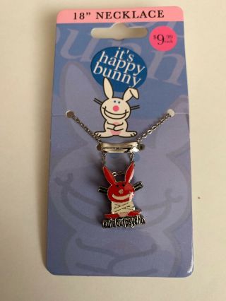 Jim Benton Happy Bunny Charm Pendant Necklace " Cute But Psycho " Red