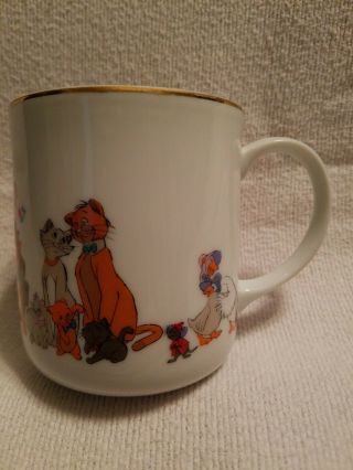 Vintage Walt Disney Productions Aristocats Gold Rim Coffee Mug Cup Disney World