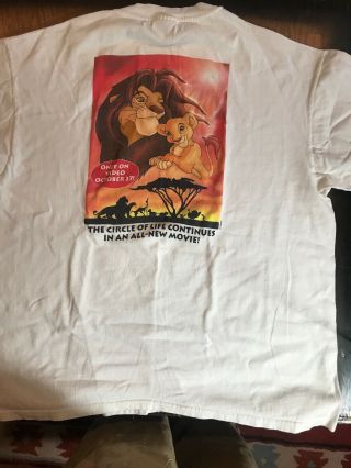 Vintage Lion King 2 1998 T Shirt Promo Disney Xl