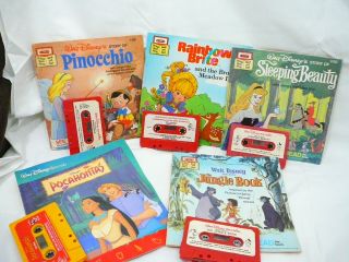 Vtg Disney Read Along Story Book With Cassette Tapes 5 Books 5 Tapes C6