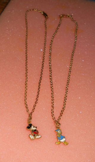 Vintage Walt Disney Mickey Mouse & Donald Duck Enamel Chain Link Necklaces 14 "