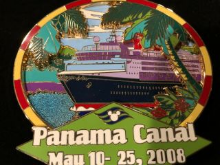 Disney Cruise Line Dcl Panama Canal 2008 Jumbo Pin & Wooden Box Le 750 Westbound