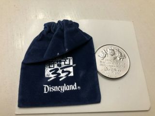 1990 Disneyland 35 Years Of Magic Coin With Blue Velvet Pouch