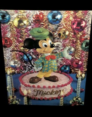 Disney Mickey Mouse 1966 W.  C.  Jones 3d Lenticular Christmas Sign 10.  5 " X 13.  5 "