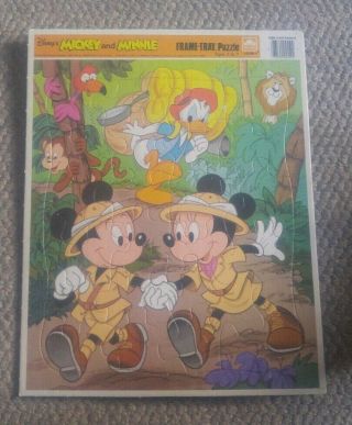 Vtg Frame Tray Puzzle Disney Mickey & Minnie Mouse Golden