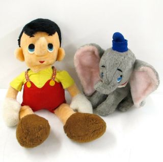 2 Vintage Walt Disney California Stuffed Toys Pinocchio 24 " & Dumbo 11 "