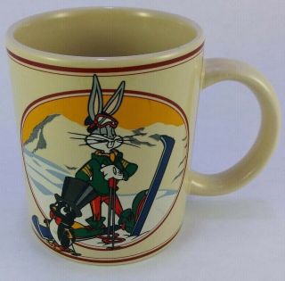 Rare 1993 Warner Bros.  Studio Store Bugs Bunny Coffee Mug.  A Day On The Slopes