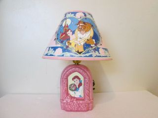 Disney Belle Lamp Beauty And The Beast Glow Shade Pink Ceramic 13in,