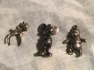 3 (three) Disney Sterling Silver Charms - Mickey Mouse,  Winnie The Poo,  Bambie