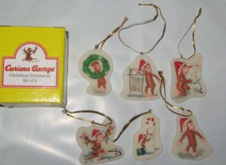 Boxed Box Of 6 Curious George Collectible Decorative Ornaments