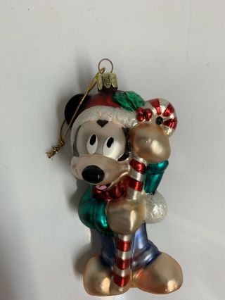 Blown Glass Disney Mickey Mouse Santa W Candy Cane Christmas Ornament