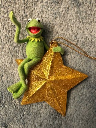 Disney Store Kermit The Frog With Glitter Star Ornament Jim Henson