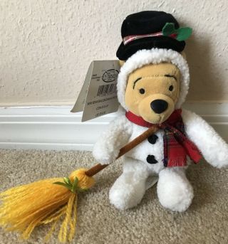 Disney Store Winnie The Pooh Snowman Bean Bag Plush 8 " W Tags