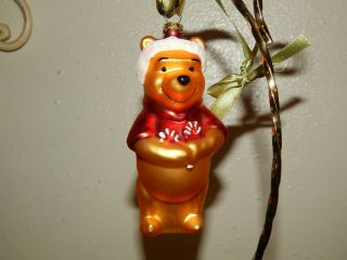 Disney Winnie The Pooh Santa Holding Candy Cane Blown Glass Christmas Ornament