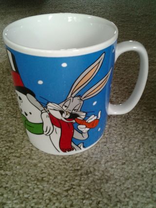 Bugs Bunny & Carrot Nose Snowman Trio Huge 1997 Ceramic Coffee Mug By Sakura
