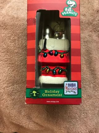Snoopy On Doghouse Blown Glass Holiday Ornament A Charlie Brown Christmas
