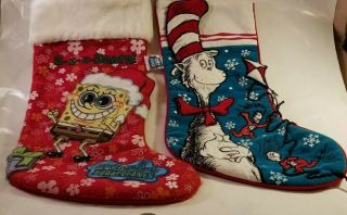 Dr.  Seuss Cat In The Hat Christmas Stocking And Sponge Bob Square Pants Stocking